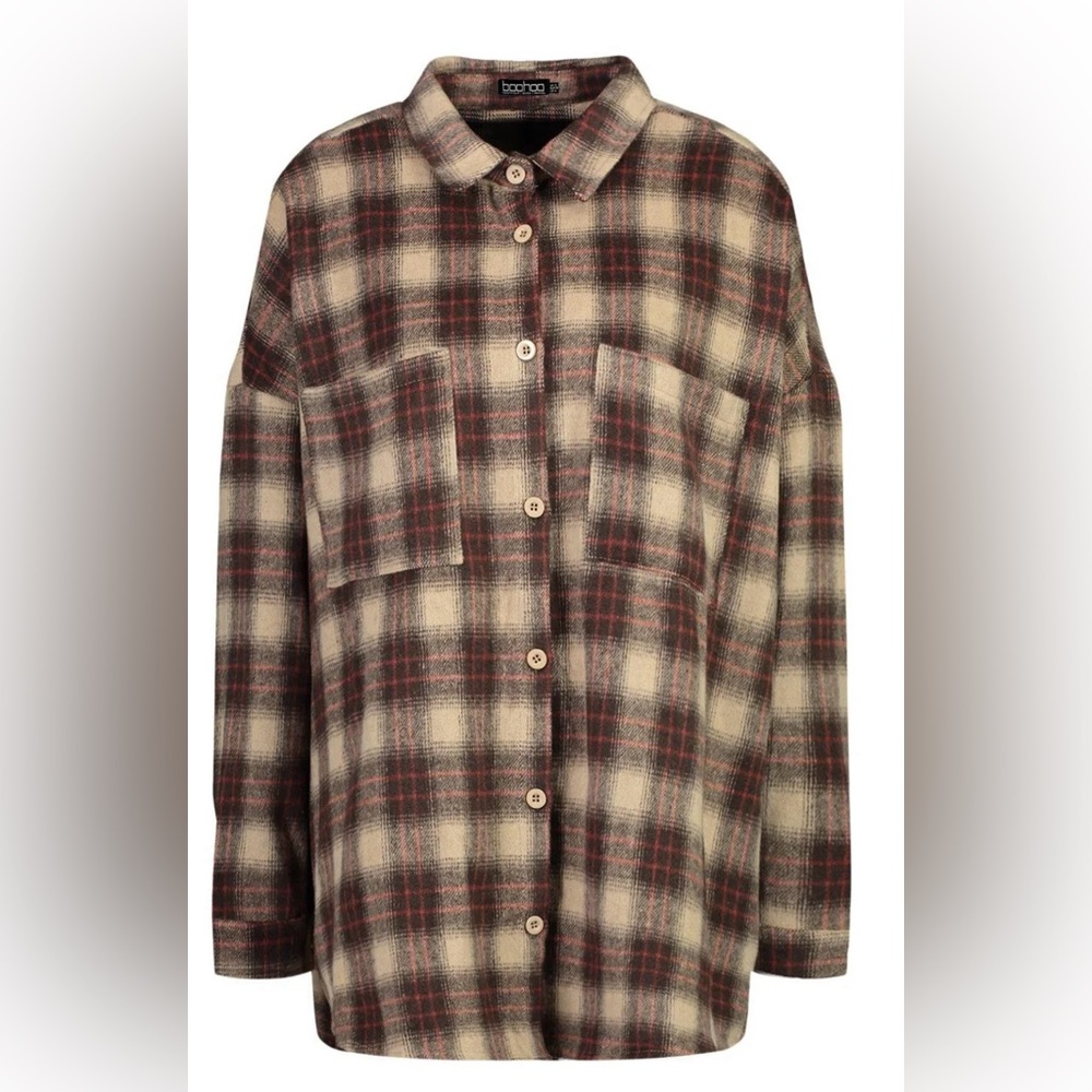 Boohoo Plaid Flannel - Black, Cream, and Brown